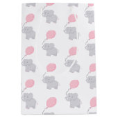 風船付き可愛い象 |ベビーガール ミディアムペーパーバッグ (正面)