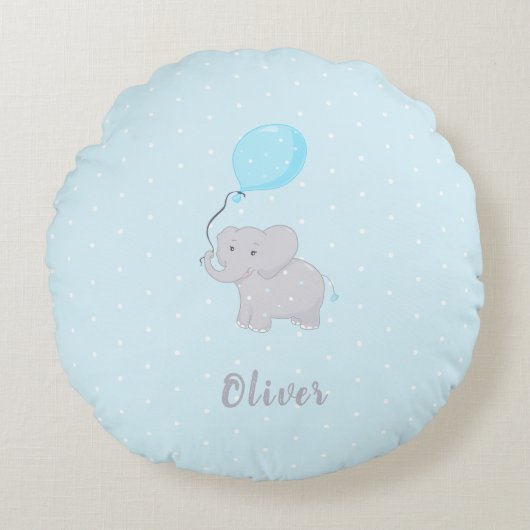 風船付き可愛い象 ラウンドクッション (正面)