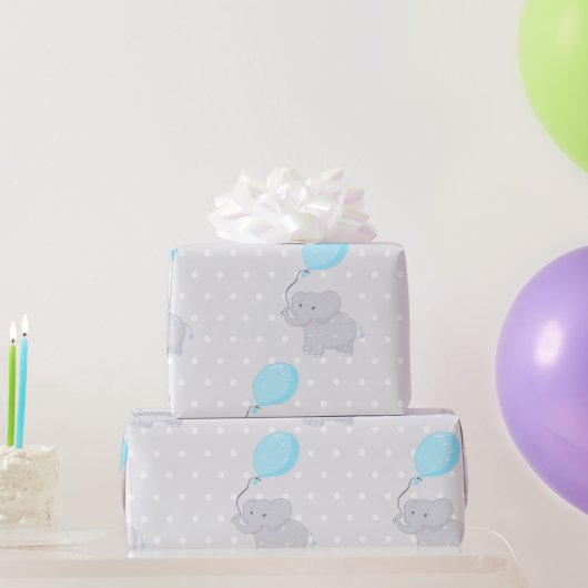 風船付き可愛い象 ラッピングペーパー (パーティーギフト)