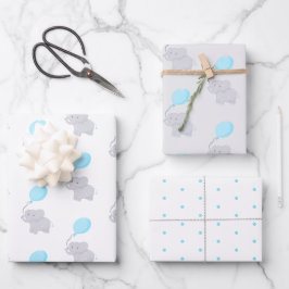 風船付き可愛い象 |男の赤ちゃん ラッピングペーパーシート