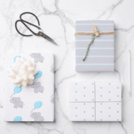 風船付き可愛い象 |男の赤ちゃん ラッピングペーパーシート