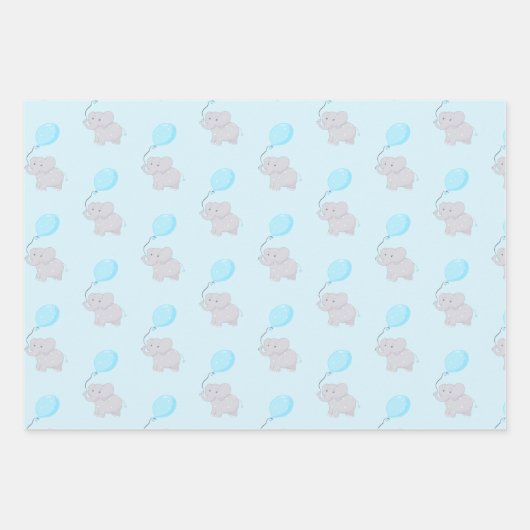 風船付き可愛い象 |男の赤ちゃん ラッピングペーパーシート (正面2)