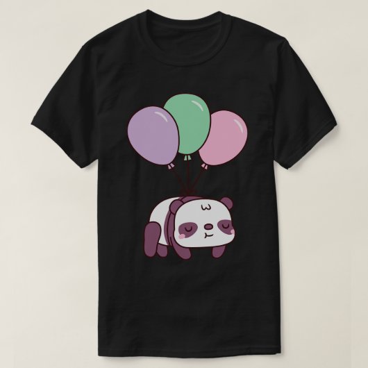 風船付き可愛い飛んでいるリトルパンダ Tシャツ (デザイン正面)