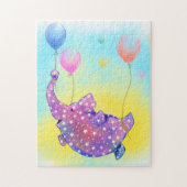 風船付き可愛飛んでいるい星カラフル象 ジグソーパズル (縦)