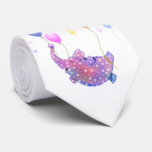 風船付き可愛飛んでいるい星カラフル象 ネクタイ (ロール)