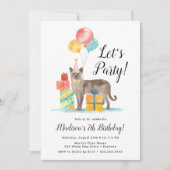 風船付き水彩猫子供の誕生日パーティー 招待状 (正面)