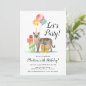 風船付き水彩猫子供の誕生日パーティー 招待状 (スタンド正面)