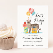 風船付き水彩猫子供の誕生日パーティー 招待状