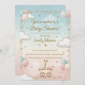 風船付き水彩赤ちゃんシャワー招待状 招待状 (正面/裏面)
