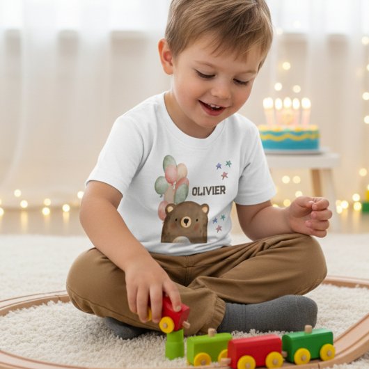 風船付き水色クマ幼児用Tシャツ トドラーTシャツ