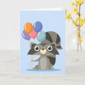 風船付き漫画ラクーンハッピーバースデー カード (黄色い花)