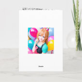 風船付き笑顔のアニメガール誕生日 カード (裏面)