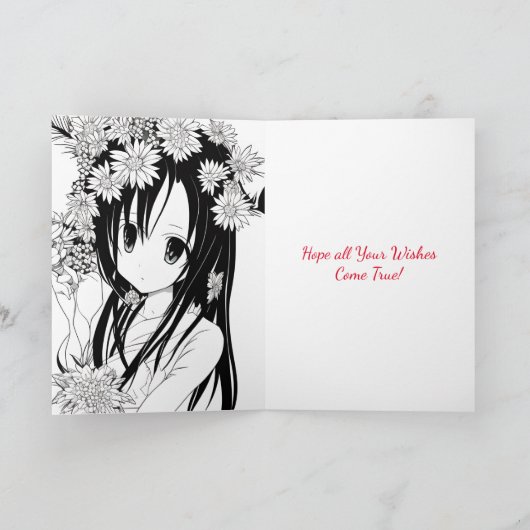 風船付き笑顔のアニメガール誕生日 カード (内部)