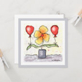 風船付き花水彩グリーティングカード カード (正面/裏面インサイチュ)