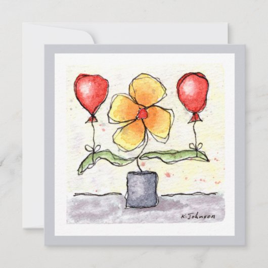 風船付き花水彩グリーティングカード カード (正面)