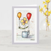 風船付き花水色グリーティングカード カード (黄色い花)