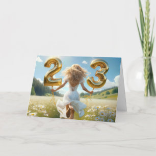 風船付き若い女性23誕生日 カード