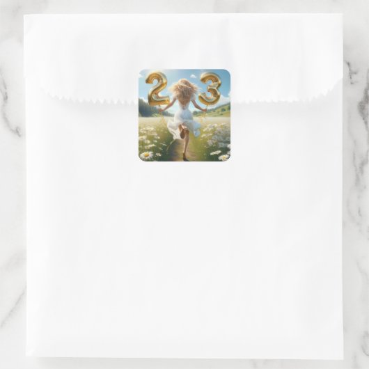 風船付き若い女性23誕生日 スクエアシール (バッグ)