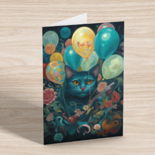 風船付き誕生日猫 カード