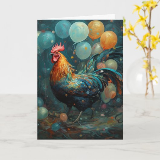 風船付き鶏誕生日 カード (黄色い花)