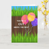 風船付着陸機の誕生日 カード (黄色い花)