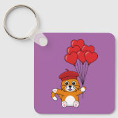 風船入りのかわいい赤いハート キーホルダー (正面)