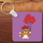 風船入りのかわいい赤いハート キーホルダー (正面)