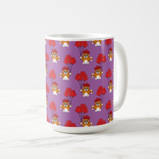 風船入りのかわいい赤いハート コーヒーマグカップ (正面右)