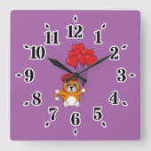 風船入りのかわいい赤いハート スクエア壁時計 (正面)