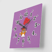 風船入りのかわいい赤いハート スクエア壁時計 (傾斜)