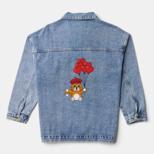 風船入りのかわいい赤いハート デニムジャケット (裏面)
