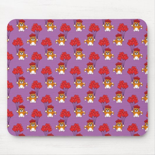 風船入りのかわいい赤いハート マウスパッド (正面)