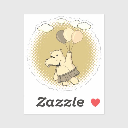 風船入りの可愛飛んでいるらしいカバ シール (シート)