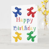 風船彫刻動物カラフル犬誕生日 カード (黄色い花)