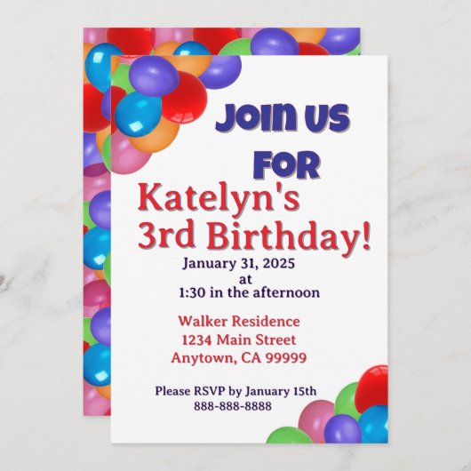 風船招待状 招待状 (正面/裏面)