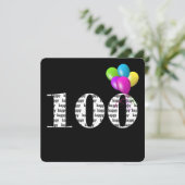 風船束のある100歳の誕生日パーティー 招待状 (スタンド正面)