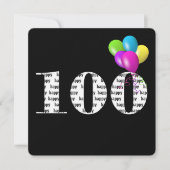 風船束のある100歳の誕生日パーティー 招待状 (正面)