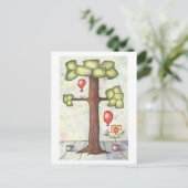 風船水彩葉書き付き木 ポストカード (スタンド正面)