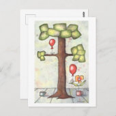 風船水彩葉書き付き木 ポストカード (正面/裏面)