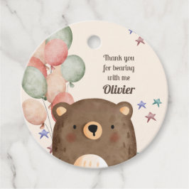 風船誕生日の水色クマ フェイバータグ