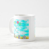 風船飛んでいるで街を越えて コーヒーマグカップ (正面左)