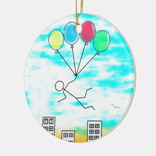 風船飛んでいるで街を越えて セラミックオーナメント (左)