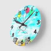 風船飛んでいるで街を越えて ラウンド壁時計 (傾斜)