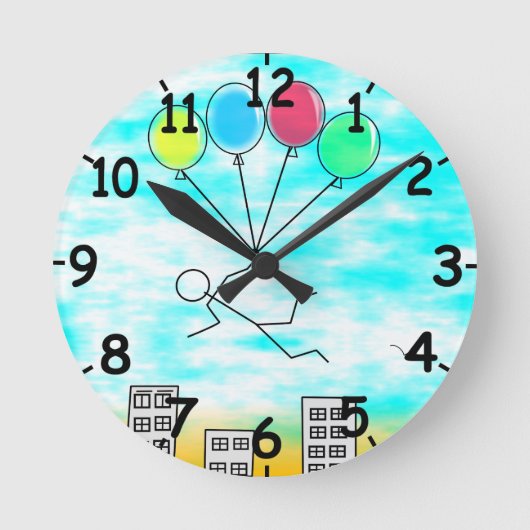 風船飛んでいるで街を越えて ラウンド壁時計 (正面)