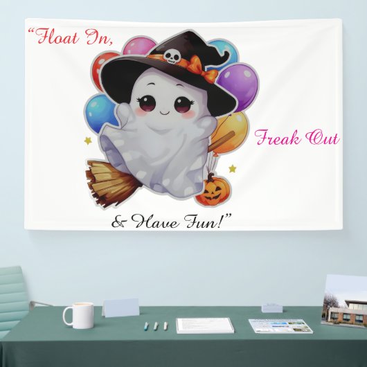風船飛んでいるとカボチャのブロムのかわいい幽霊 横断幕 (トレードショー)