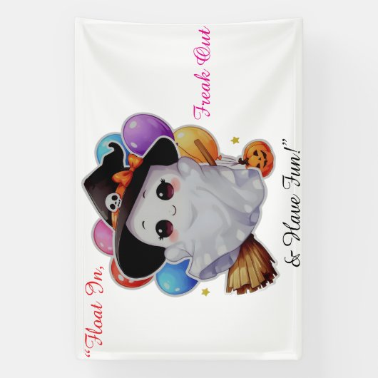 風船飛んでいるとカボチャのブロムのかわいい幽霊 横断幕 (縦)