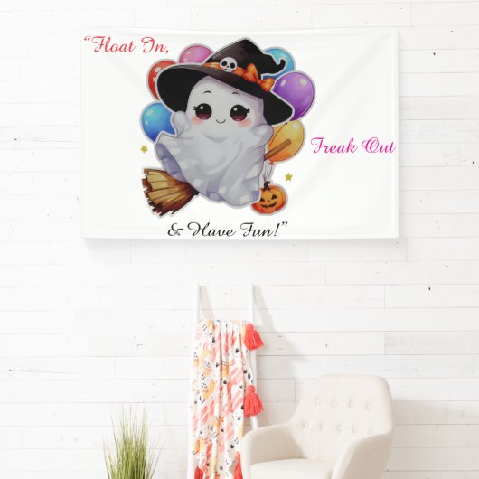 風船飛んでいるとカボチャのブロムのかわいい幽霊 横断幕 (インサイチュ)