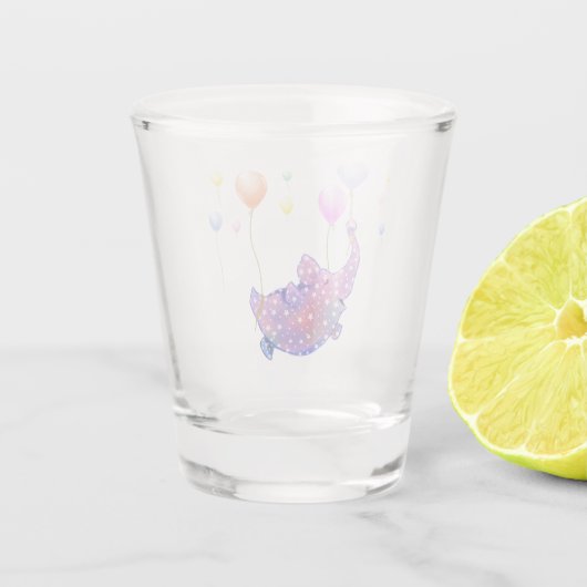 風船飛んでいるショットガおもしろいラス付き象 ショットグラス (裏面)