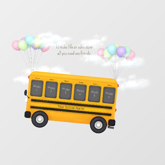 風船飛んでいる付きスクールバスの友達6写真 ウィンドウサイン (シート)