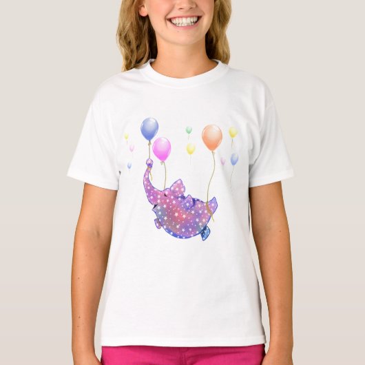風船飛んでいるTシャおもしろいツ付き象 Tシャツ (正面)